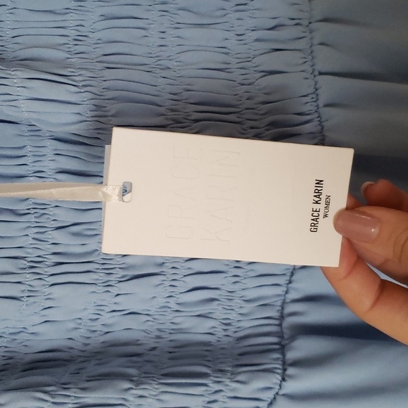 Grace Karin smocked baby blue tiered midi dress, women's size medium - Picture 5 of 8